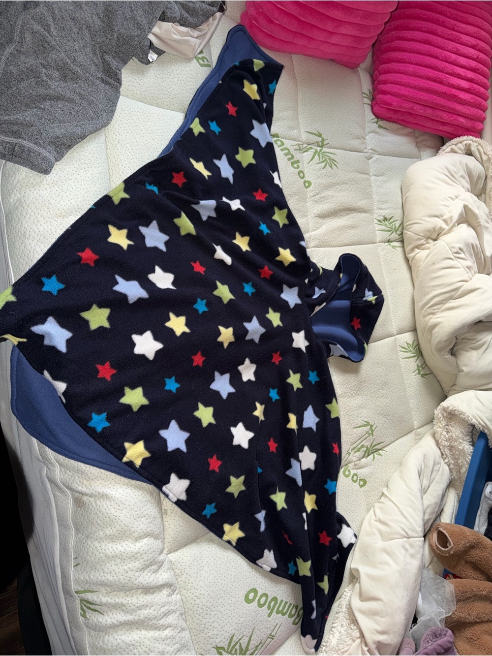 Kids Star Fleece Hooded Pajama Poncho - Navy